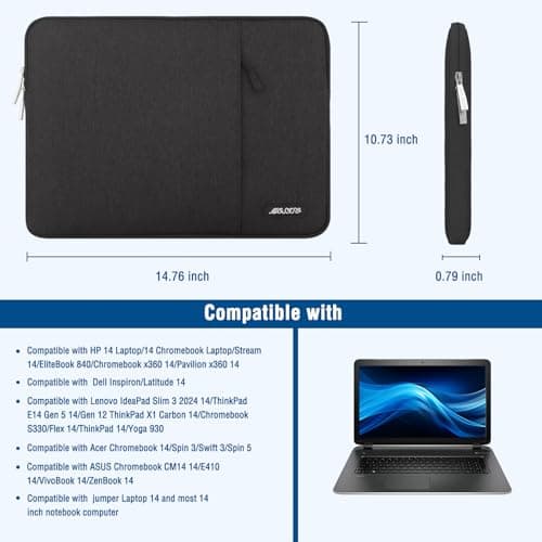 MOSISO Laptop Case 14 inch, 14 inch Laptop Sleeve Compatible with HP Lenovo Dell ASUS Acer, HP Stream, Dell Latitude, Lenovo IdeaPad, Polyester Vertical Computer Sleeve Bag with Pocket, Black 5