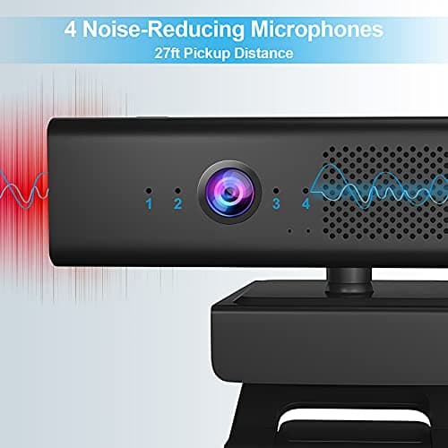 ROTOPATA Webcam with Speakers and Mic, Full HD 1080P/30FPS Computer Camera for Streaming Video Conference , 4 Noise-Cancelling Mics, Privacy Cover, 90°FOV, USB-A, Webcam for PC Desktop Monitor Laptop 5