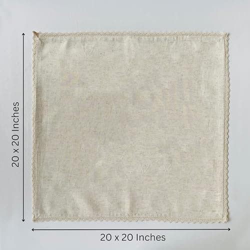 FINGERCRAFT Dinner Cloth Napkin Cotton Linen 12 Pack Vintage Rustic Premium Quality Mitered Corners Napkin Cloth with Elegant Lace for Everyday Use, Pre Shrunk and Good Absorbency 20x20 in Ivory 8
