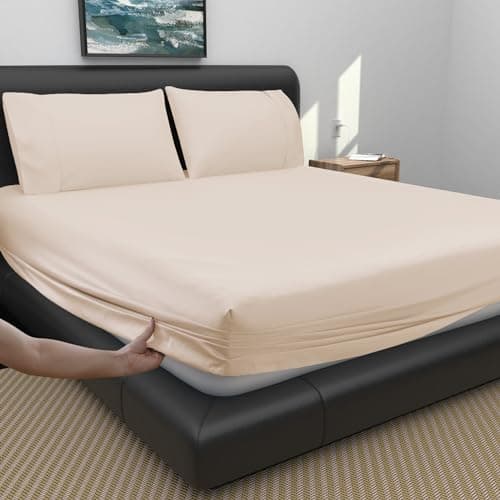 Zaizaihome 100% Organic Egyptian Cotton Fitted Sheet, 18"" Deep Pocket & 600 Thread Count Breathable Bottom Sheet (1 Fitted Sheet Only, Beige, Full)
