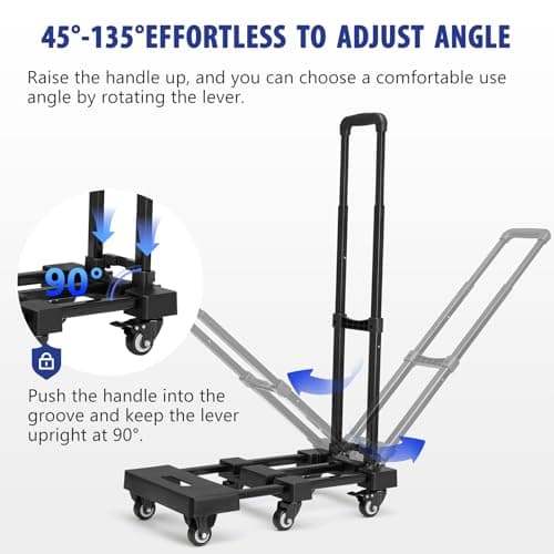 KEDSUM 550 LBS Folding Hand Truck with 6 Wheels(2 with Brake), Collapsible Dolly Cart with Wheels, Thickened Upgraded Steel Trolley Cart for Easy Moving, No-Assembly, with 2 Lashing Straps 7