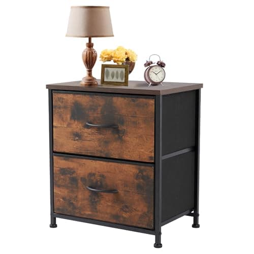 Sweetcrispy Nightstand with 2 Storage Drawers, 20" Height Small Bed Side Furniture End Table, Wooden Top Fabric Cabinet Kids Night Stand Mini Dresser for Bedroom, Closet, Entryway, Dorm