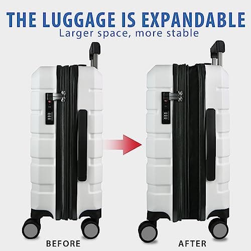 KROSER Hardside Expandable Carry On Luggage with Spinner Wheels & Built-in TSA Lock, Durable Suitcase Rolling Luggage with USB Port, Carry-On 20-Inch, White 5
