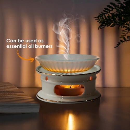 KAYCROWN Teapot Warmer, Ceramic Tea Warmer with Tealight Holder, Teapot Heater for Heating Coffee, Milk, Tea Light Heater, Candle Warmer (White) 7