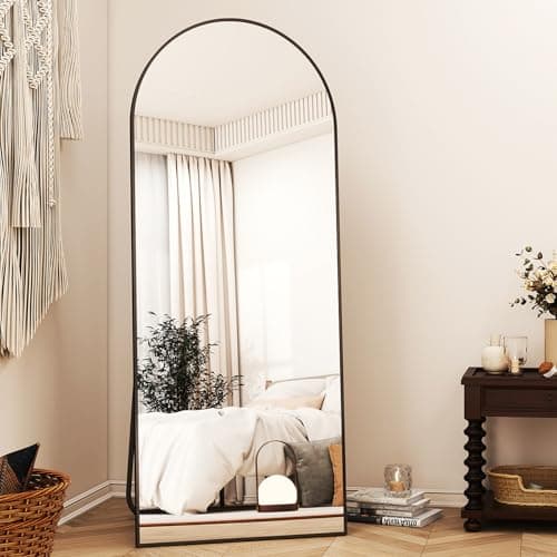 XRAMFY 56"x21" Arched Full Length Mirror Floor Mirrors with Aluminum Alloy Frame Free-Standing Wall Mounted Floor Mirrors or Large Dressing Mirror, Black Mirror Full Length 5