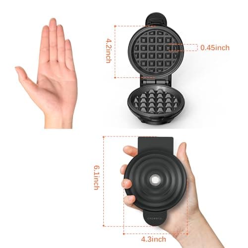 CROWNFUL Mini Waffle Maker, 4" Chaffle Maker with Compact Design, Easy to Clean, Non-Stick Surface, Recipe Guide Included, Perfect for Breakfast, Dessert, Sandwich, or Other Snacks 5