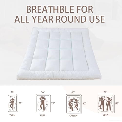 WhatsBedding 5 Inch Memory Foam Mattress Topper Queen for Pressure Relief, 100% Cotton Cover, Comfort Supportive Pillow Top Mattress Topper, 2000GSM Fluffy Shredded Memory Foam Filled 6
