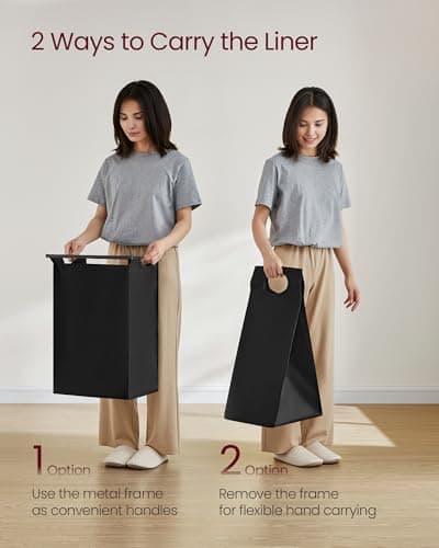 VASAGLE Laundry Hamper, Laundry Basket, Laundry Sorter with a Pull-Out and Removable Bag, Shelf, Metal Frame, 12.4 Gallons (47 L), 16.5 x 11 x 29.5 Inches, Ink Black and Rustic Brown UBLH001B01 6