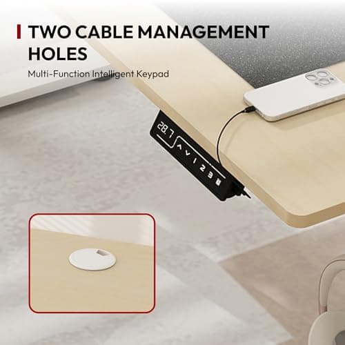 SANODESK 63'' L Shaped Standing Desk with 2-Drawer File Cabinet, Electric Height Adjustable Stand up Desk w/USB Charge Ports, Home Office Modern Wood Computer Desk with Shelves,White Frame/Maple Top 7