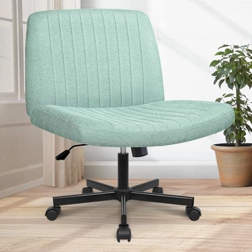Orange Factory Criss Cross Chair Wheels Wide Cross Legged Office Desk Vanity Chair Comfy Fabric Armless Adjustable Swivel for Home Computer Task (Mint)