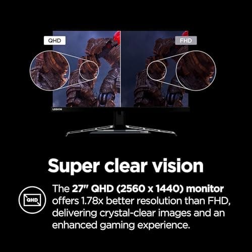 Lenovo Legion Y27qf-30 Gaming Monitor, 27” QHD Display, 250Hz, 0.5ms Response, AMD FreeSync Premium, 400 Nits, Lift/Tilt/Pivot/Swivel Stand, HDMI 2.1 and DisplayPort 1.4, 400 nits, Raven Black 5