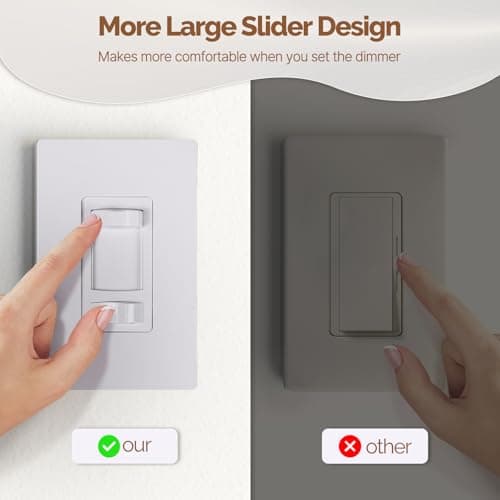 MOES Dimmer Light Switch, 3 Way & Single Pole Dimmable for LED, CFL, Incandescent, Halogen, 600Watt Max, ON/Off with Dimming Slide for Bedroom Hallway, No Neutral Wire Required 5