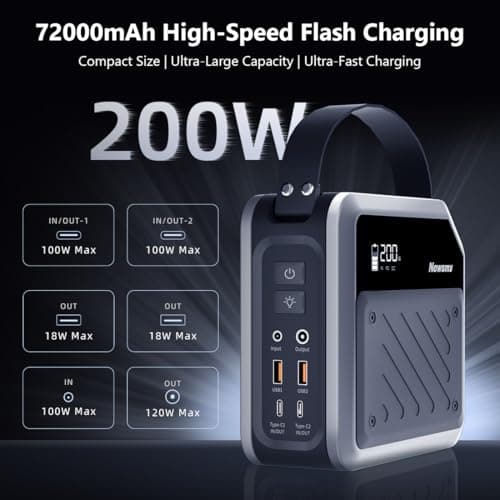 Newsmy Portable Solar Power Station 270Wh/72000mAh, 268W Max Output, 2×100W USB-C PD, LiMnFePO4 Battery with Spotlight for Hiking, Traveling & Emergency, Drone Charging, Compact Power Stations 7