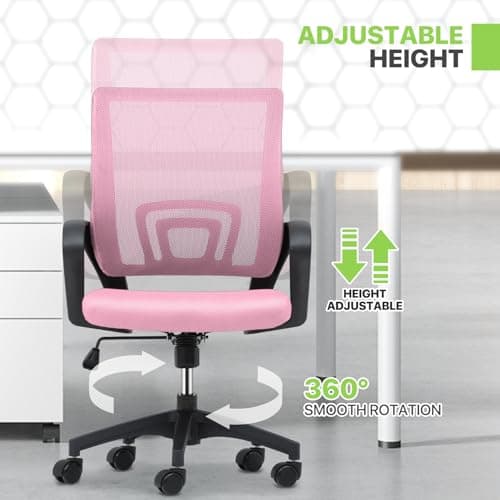 Magshion Office Chair, Ergonomic Mid-Back Mesh Desk Chair, Rolling Computer Chair with Lumbar Support & Comfy Armrests for for Gaming, Work, Study, 300 Lbs Capacity, Pink 8