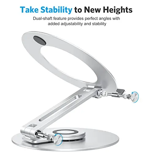 OMOTON Adjustable Laptop Stand with 360 Rotating Base, Ergonomic Laptop Riser for Collaborative Work, Dual Rotary Shaft Fully Foldable for Easy Storage, Fits All Laptops up to 16 inches, Silver 8