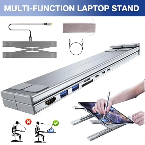 8-in-1 Laptop Stand, 8 in 1 USB C Laptop Docking Station Stand with 4k HDMI, 2 USB 3.0, Pd 100w, Universal Dock Station, Portable Docking Station for MacBook/Air/Dell/Hp/Surface/Lenovo 8