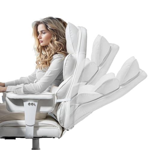 Dowinx Big and Tall Office Chair with Pocket Spring Cushion and Lumbar Support,High Back Computer Gaming Chair with Adjustable Armrests,Executive Desk Chair with Footrest,(PU Leather, White) 5