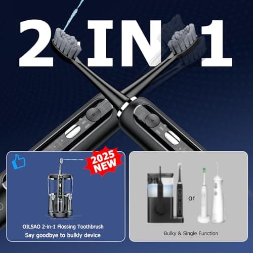 OILSAO Electric Toothbrush with Water Flosser Combo in One, Professional Flossing Toothbrush for Teeth Cleaning and Flossing, Plaque Removal, Rechargeable,5 Brush Modes & 3 Flossing Speeds,500ML,Black 6