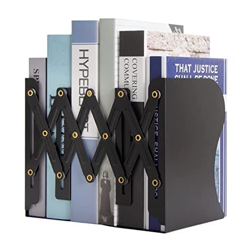Aobopar Adjustable Book Ends, Metal Bookends for Heavy Books, Desk Book Holder for Shelves, Book Organizer for Desk, Suitable for Office, Home and School Use (Black)
