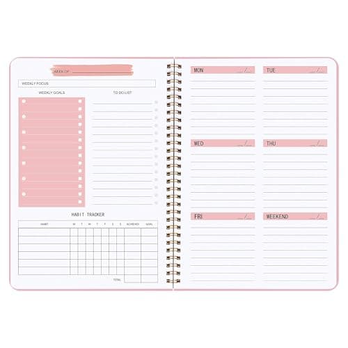Undated Weekly Planner- Weekly Goals Notebook, A5 To Do List Planner, Habit Tracker Journal with Spiral Binding, 5.7 x 8.0 inches