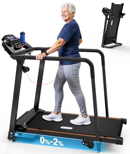 Redliro Treadmill for Seniors with Long handrails - 300 lbs Capacity Walking Treadmill for Seniors with 0%-2% Incline, Foldable, Heart Rate Monitor, Mute Home Recovery Walking Machine for Seniors