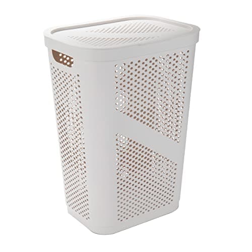 Mind Reader Slim Laundry Hamper with Lid, 60L Clothes Basket, Ventilated Plastic, Ivory 6