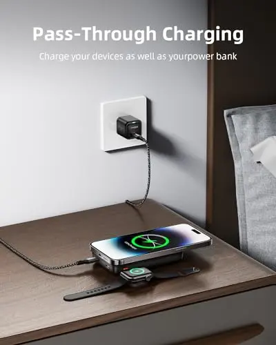 Innostyle Magnetic Power Bank, 10800mAh Wireless Portable Charger, Power Bank with Built in Cables, for iPhone 17/16/15/14/13/12 and Apple Watch Ultra/11/10/9/8/7/6/5, Black 6