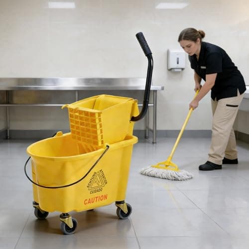 DUMOS 30-Quart Commercial Mop Bucket with Side-Press Wringer, Heavy-Duty Floor Cleaning System, Durable Wringer & Non-Marking Casters, Yellow 8