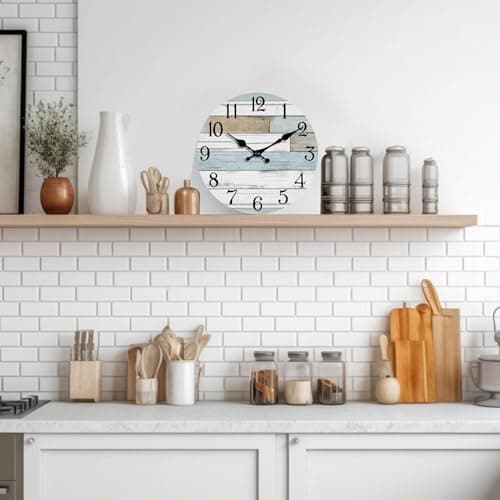 KECYET Wall Clock Battery Operated 8 Inch Silent Non Ticking Coastal Design Country Rustic Retro Decorative for Bathroom Kitchen Living Room Bedroom 8