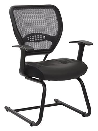 Space Seating 57 Series Dark Air Grid Back Visitor's Chair with Built-in Lumbar Support and Padded Seat, Black Bonded Leather