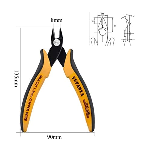 Micro Flush Cutter,Ultra Sharp Micro Wire Cutter Side Cutter with Internal Spring & Soft Rubber Handle,Diagonal Cuting Pliers for Electronics,jewelry making,Plastic,Zip Ties,Yellow & Black 5