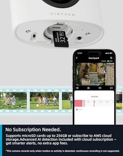 virtavo SolarFlask 2K Solar Security Cameras Wireless Outdoor, Starlight Lens, Color Night Vision, PIR Motion Detection, Battery-Powered, 2-Way Audio, Weatherproof, Cloud/SD Storage, 2.4GHz WiFi 8