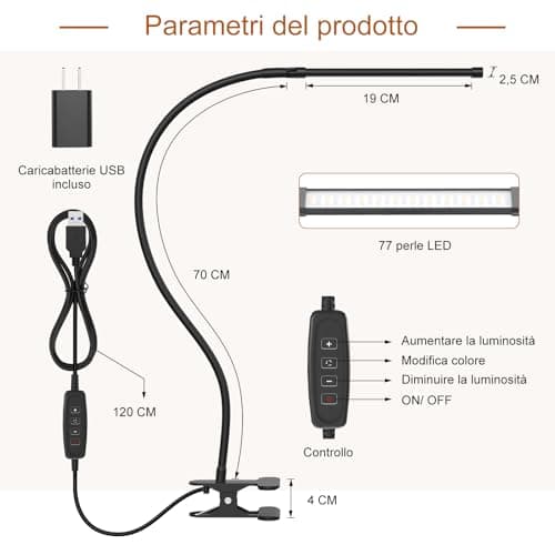 Mojimdo 77 LED Desk Lamp with Clamp, [3 Color & 10 Brightness] Dimmable Reading Lamp with 27.6'' Flexible Gooseneck, Eye-Caring Clip on Light for Reading Study Workbench Drafting - Adapter Included 8