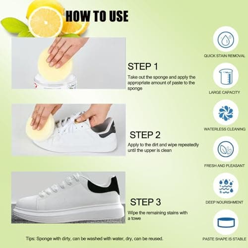Dapoprren White Shoe Cleaner,New Multi-functional Cleaning and Stain Removal Cream,White Shoes Cleaner, Multipurpose Cleaning Cream,All-Purpose Rinse-Free Cleaning Cream-1PC with Sponge 6