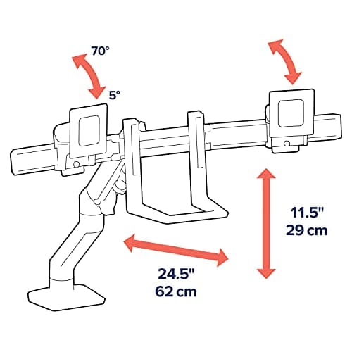 Ergotron – HX Dual Monitor Arm, VESA Desk Mount – for 2 Monitors Up to 32 Inches, 5 to 17.5 lbs Each – White 6