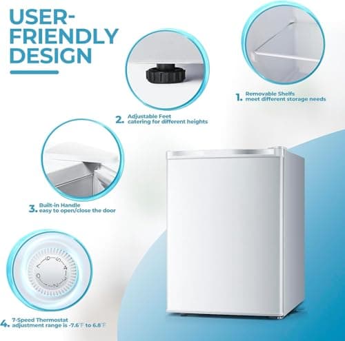 Electactic Upright Freezer Countertop 2.1 Cu.ft Freezer Upright Compact Upright Freezer with Reversible Single Door,Removable Shelves Free Standing White 7