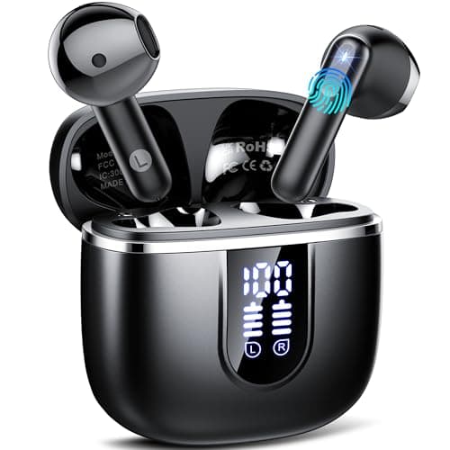 Wireless Earbuds, Bluetooth 5.4 Headphones with 3D Bass Stereo Sound, Bluetooth Earbuds with 4 ENC Noise Cancelling Mic, 40H Ultralight In-Ear Buds USB-C LED, IP7 Waterproof Earphones for Android iOS