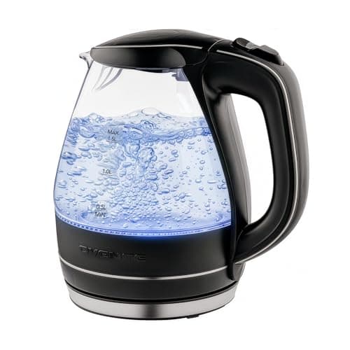 OVENTE Electric Kettle, 1.5L Borosilicate Glass Countertop Water Heater and Boiler for Coffee or Tea, BPA-Free, Auto Shut-Off, Boil-Dry Protection, Removable and Washable Spout Filter, Black KG83B
