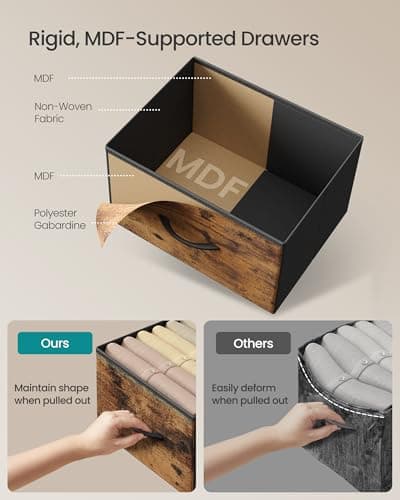 SONGMICS Dresser for Bedroom, Chest of Drawers, Steel, MDF, 8 Non-Woven Fabric Drawers, Storage Organizer Unit, Closet, Entryway, Ink Black and Ebony Black ULGS124B01S 5