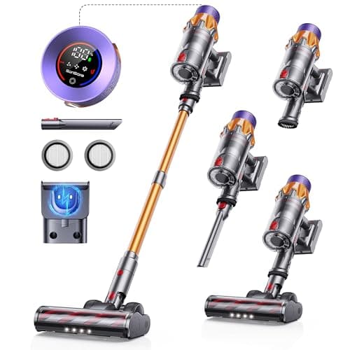 Cordless Vacuum Cleaner, 600W 50KPA 65Mins Cordless Stick Vacuum Cleaner With Touch Screen, Self-Standing,Wall Mount Charging, Handheld Vacuum Cleaners for Home/Pet Hair/Carpets/Hard Floors(X7A)