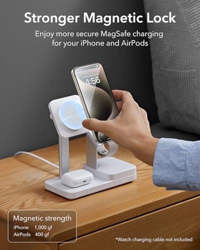 ESR 65W 4-in-1 GaN Wireless Charging Station(5-in-1 Stand), Designed for MagSafe Charger Stand, Magnetic Wireless Charger for iPhone 17/16/15/14/13, AirPods Pro/3/2, and USB A/C Devices, White 6