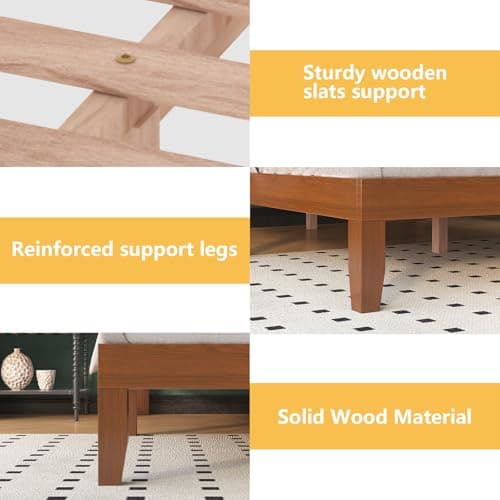 Natulliy Queen Bed Frames,Wood Platforms Bed with Headboard,Wooden Slats Support,No Box Spring Needed,Easy Assembly,Queen,Pine 7