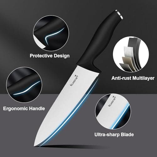 Kuisine Kitchen Knife Set,High Carbon Stainless Steel Ultra Sharp Blade Ergonomic Handle,Knife Set with Block Built-in Sharpener(15PCS,Black) 5