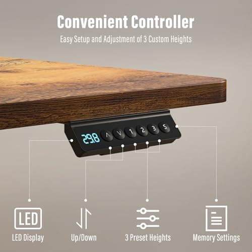 Kingant 48" x 30" Standing Desk with Drawers, Large Desktop, Ergonomic Sit Stand Desk for Home Office Work, Cable Management, 3 Preset Heights & 2 Hooks, Rustic Brown 7