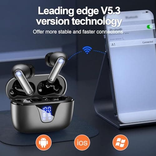ZIUTY Wireless Earbuds, 2025 Bluetooth Headphones, 50hrs Stereo Deep Bass Ear Buds with Power Display Charging Case, buit in Mic, IPX5 Waterproof Headset for for iPhone Andriod Phones - Space Grey 6