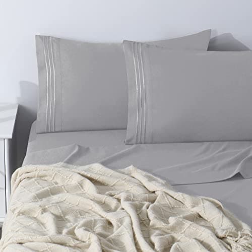 CozyLux Pillow Cases Queen Set of 2 Luxury 1800 Series Double Brushed Microfiber Bed Pillow Cases Embroidered 2 Pack 20x30 inches, Light Grey/Gray Pillow Covers with Envelope Closure 6