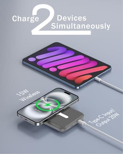 podoru for Magnetic Battery Pack, 5000mAh Magnetic Power Bank with Type-C Cable 20W PD Fast Charging Lighting Input Wireless Portable Charger for iPhone 17/16/15/14/13/12/ All Series-Gray 5