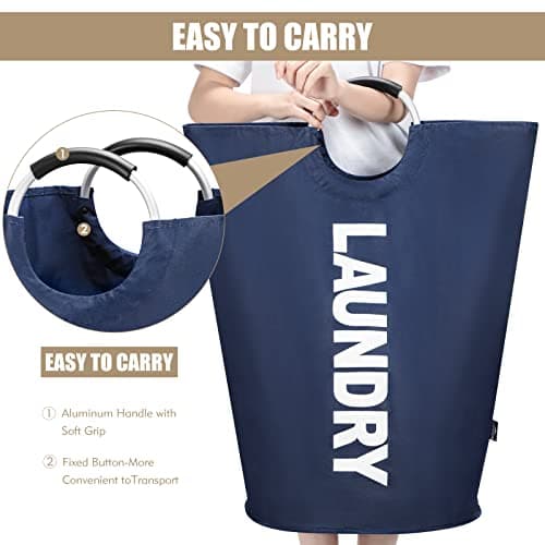 DOKEHOM 90L Large Laundry Basket, Collapsible Laundry Bag, Freestanding Tall Clothes Hamper, Foldable Washing Bin (Dark Blue) 5