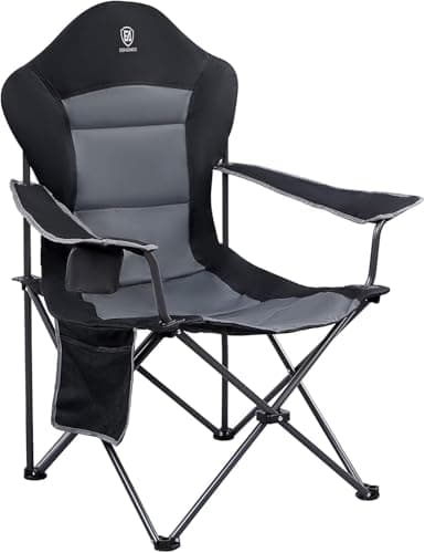 EVER ADVANCED Folding Camping Chair with High Back Padded 2 Pack Oversized Portable Lawn Chairs Lightweight Sturdy Steel Foldable Outdoor Camp Chair for Adults, Black