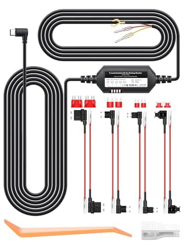 Jzones Dash Cam Hardwire Kit with a Circuit Fuses, 11.5ft Type-C USB Port for Dash Camera for Cars, Converts 12-24V to 5V/2.5A, Adjustable Low Voltage Protection for Parking Mode Monitors